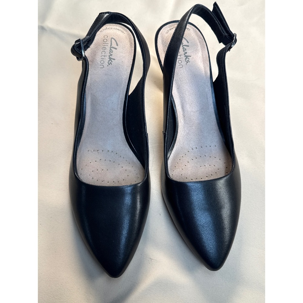 Clarks Collection Kataleyna Step Black Leather Slingback Pumps Heels Womens 9.5W - Picture 2 of 11
